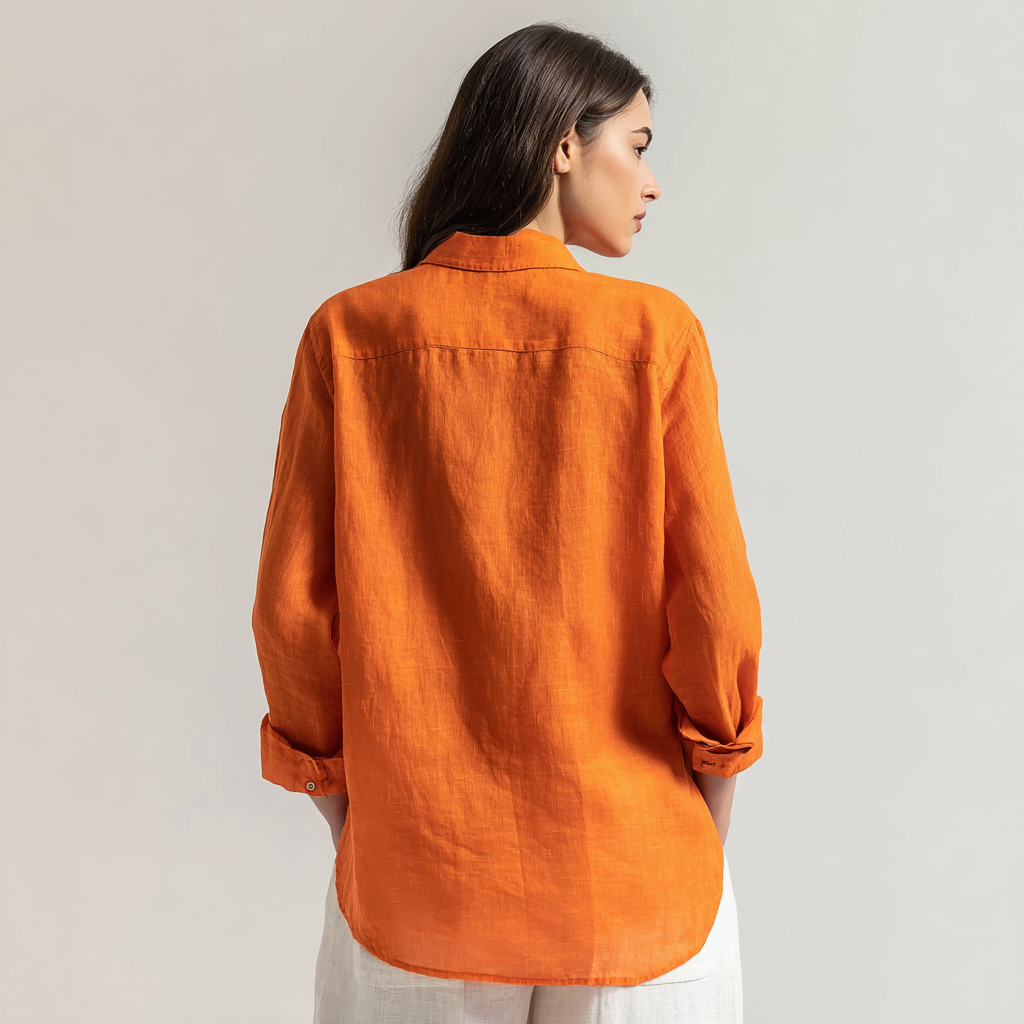 Orange Long-Sleeved Linen Shirt
