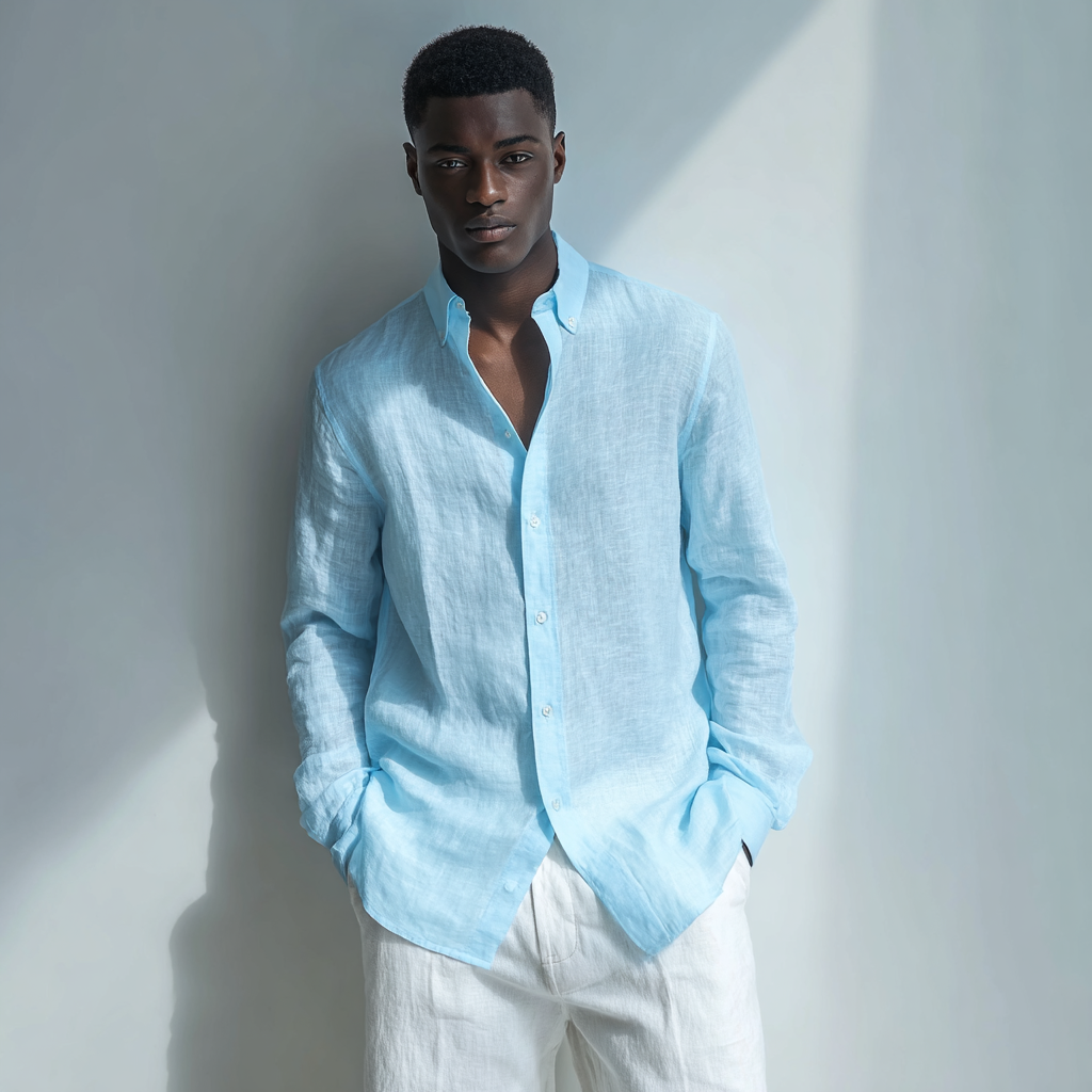 Baby Blue Long-Sleeved Linen Shirt