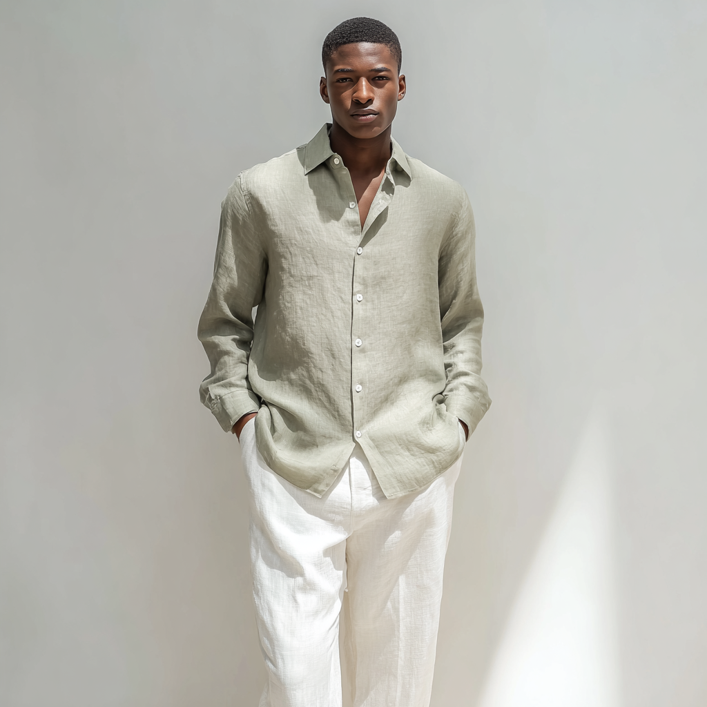 Stone Green Long-Sleeved Linen Shirt