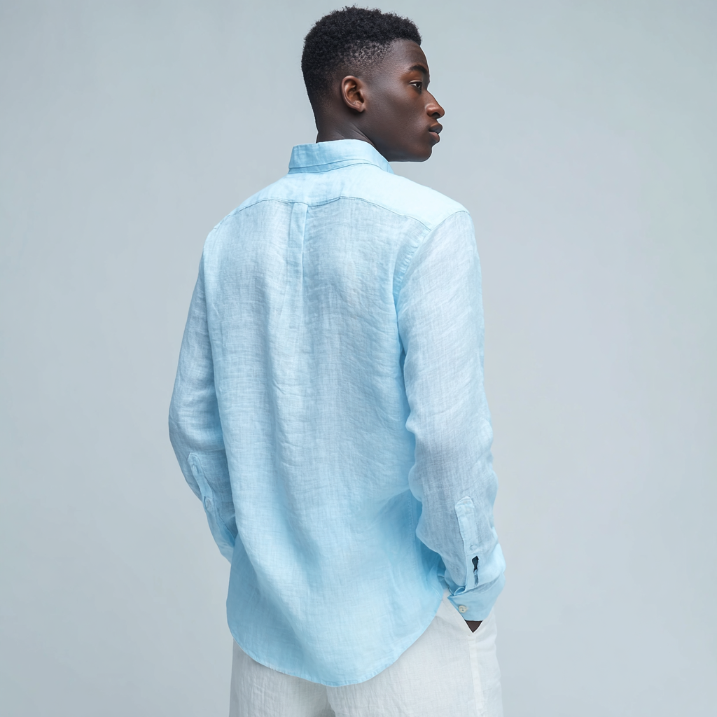 Baby Blue Long-Sleeved Linen Shirt