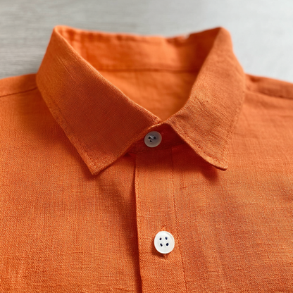 Orange Long-Sleeved Linen Shirt