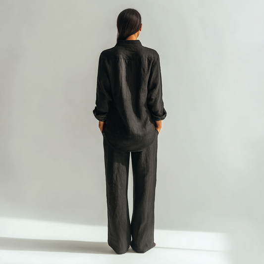 Black Long-Sleeved Linen Shirt