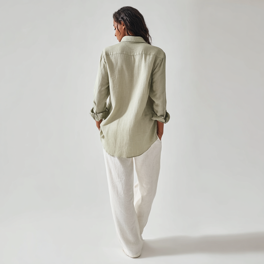 Stone Green Long-Sleeved Linen Shirt