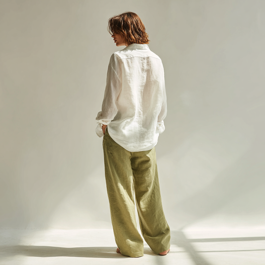 White Long-Sleeved Linen Shirt
