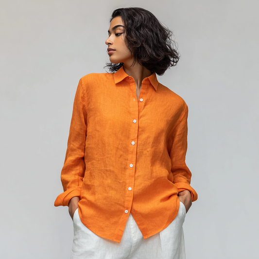 Orange Long-Sleeved Linen Shirt