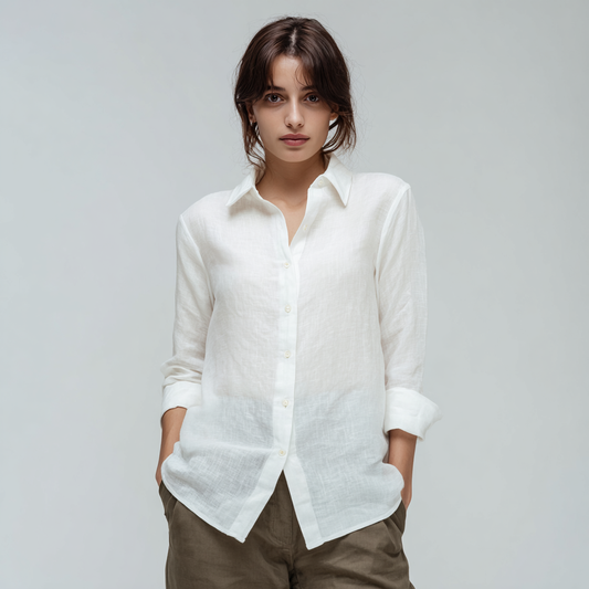 White Long-Sleeved Linen Shirt