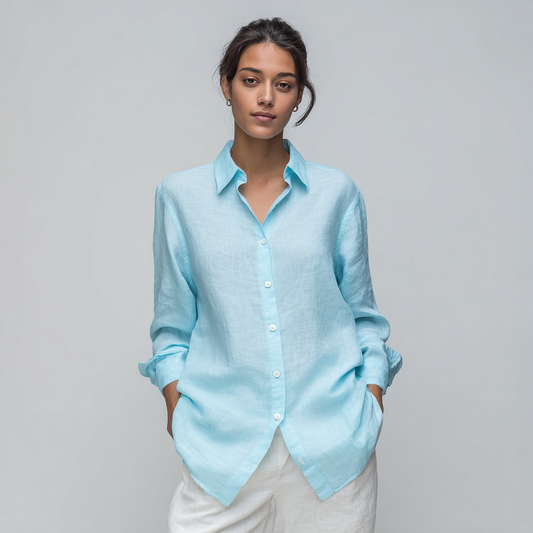 Baby Blue Long-Sleeved Linen Shirt