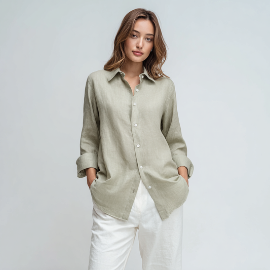 Stone Green Long-Sleeved Linen Shirt