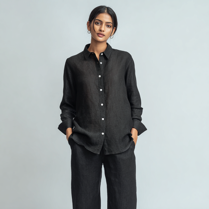 Black Long-Sleeved Linen Shirt
