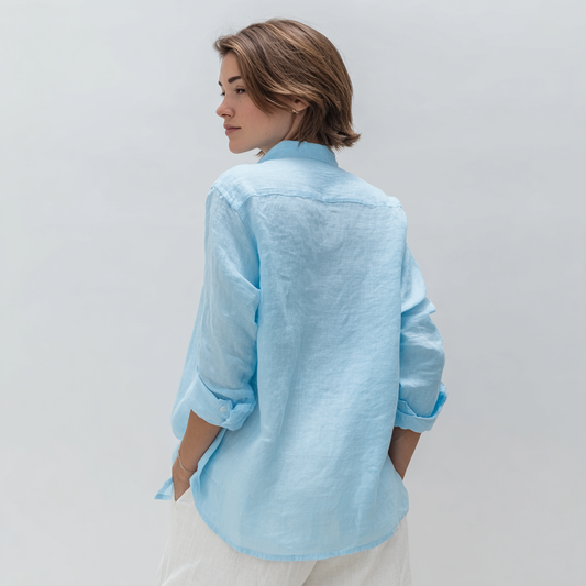 Baby Blue Long-Sleeved Linen Shirt