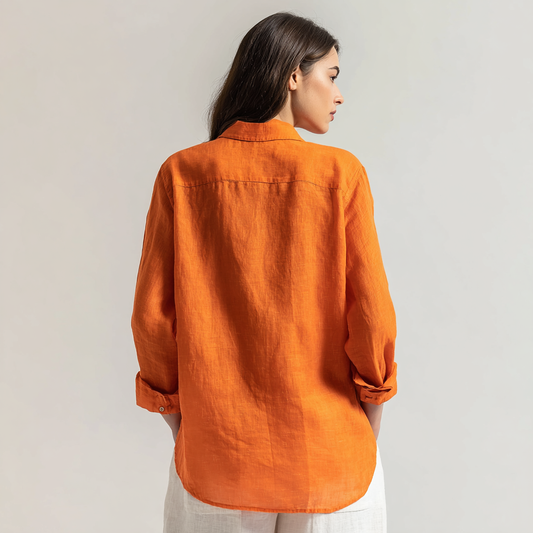 Orange Long-Sleeved Linen Shirt