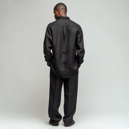 Black Long-Sleeved Linen Shirt