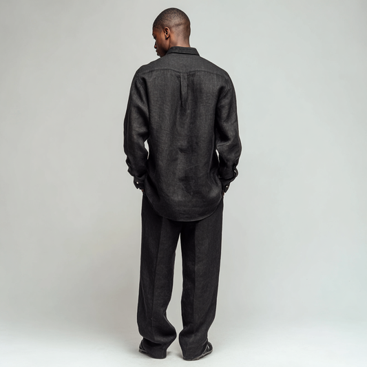 Black Long-Sleeved Linen Shirt