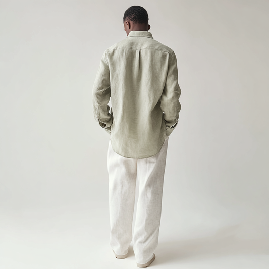 Stone Green Long-Sleeved Linen Shirt