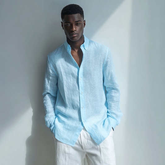 Baby Blue Long-Sleeved Linen Shirt