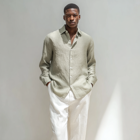Stone Green Long-Sleeved Linen Shirt
