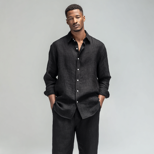 Black Long-Sleeved Linen Shirt