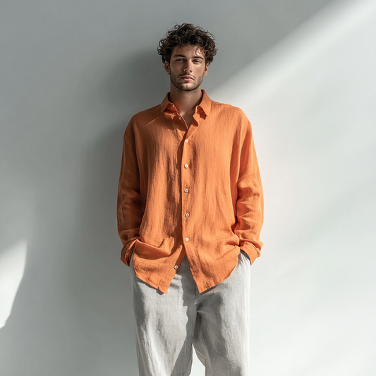 Orange Long-Sleeved Linen Shirt