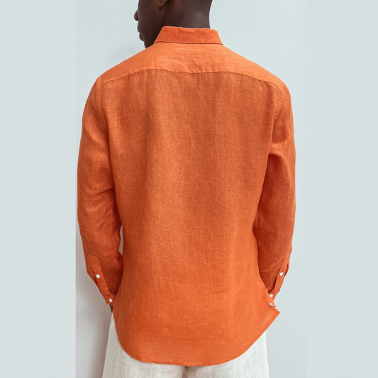 Orange Long-Sleeved Linen Shirt